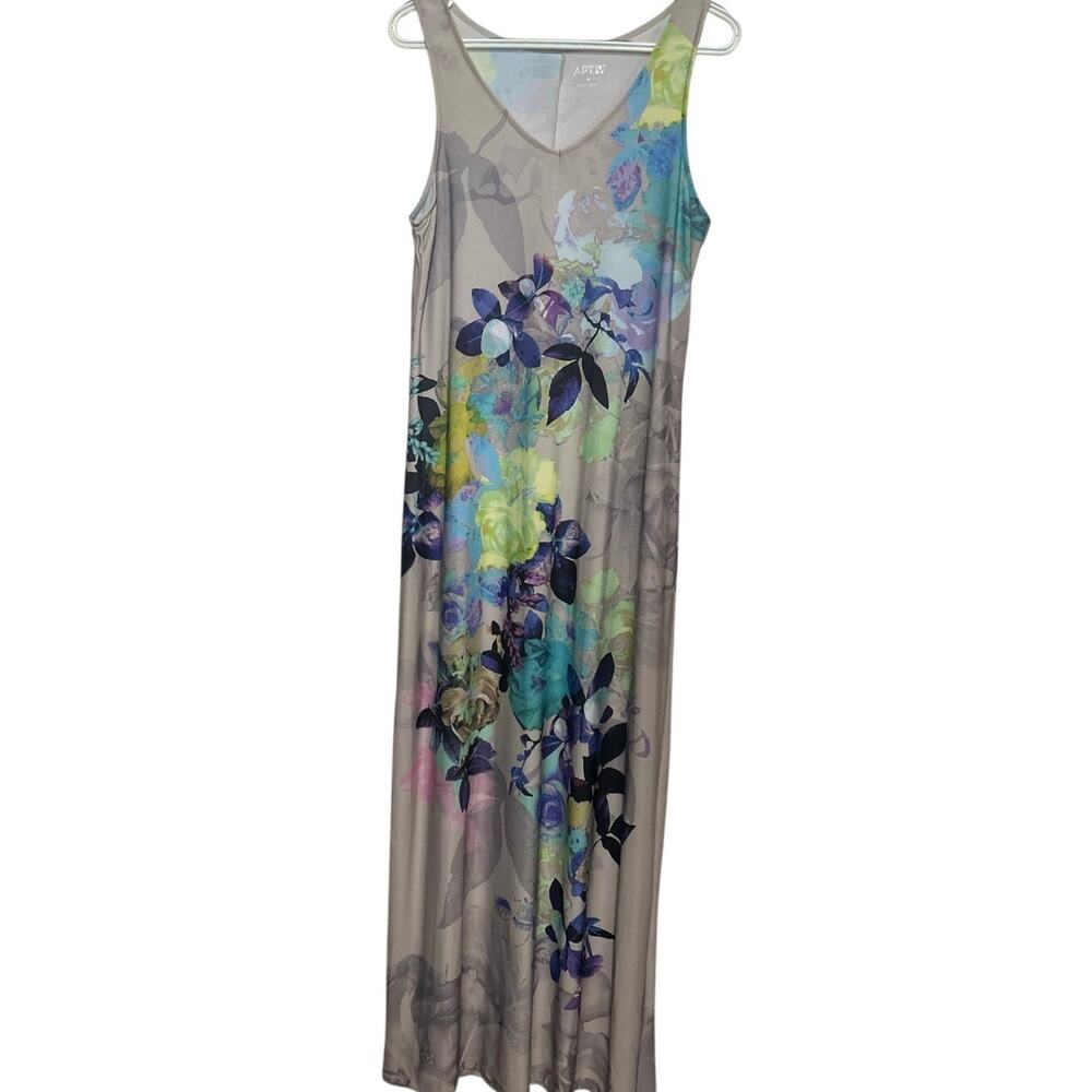 Apt. 9β Women's Floral Gray Purple Yellow Blue V-Neck Sleeveless Dress Size M